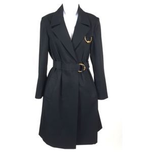 Women's Gucci Black Horesbit Belted Midi Trench Coat Jacket Size 42